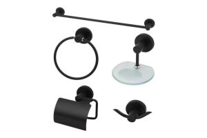 Kit Acessórios Banheiro Metal Elegance Preto Fosco - Kitbras